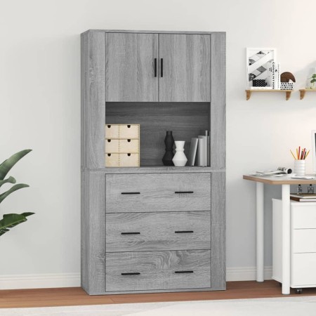 Aparador alto de madera contrachapada gris Sonoma