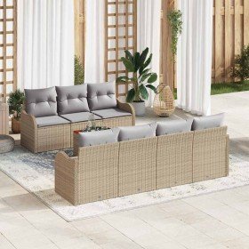 Conjunto de sofá de jardín 8 pcs Beige Poliratán