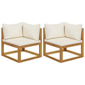Sofás modulares de esquina con cojines 2 uds madera de acacia Sofás modulares de esquina con cojines 2 uds madera de acacia