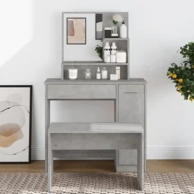 Concrete gray dressing table with mirror 86.5x35x136 cm by vidaXL, Bedroom Dressers - Ref: Foro24-802961, Price: 80,82 €, Dis...