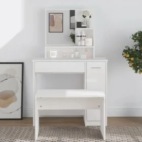 Dressing table with glossy white mirror 86.5x35x136 cm by vidaXL, Bedroom Dressers - Ref: Foro24-802963, Price: 93,61 €, Disc...