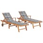 Sonnenliegen 2 Stück aus massivem Teakholz mit grau kariertem Kissen von vidaXL, Liegen - Ref: Foro24-3073200, Preis: 545,07 ...