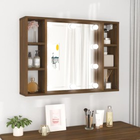Mueble con espejo y LED color roble marrón 76x15x55 cm