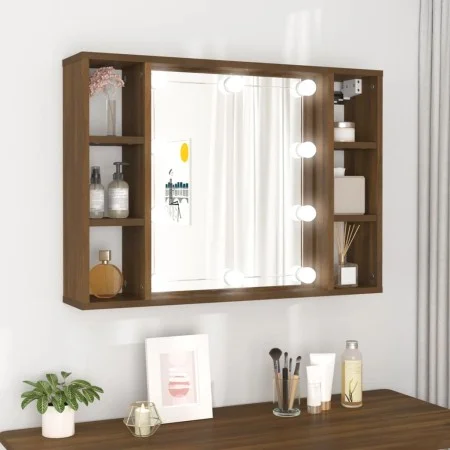Mueble con espejo y LED color roble marrón 76x15x55 cm by vidaXL, Closets and storage - Ref: Foro24-820447, Price: 55,07 €, D...