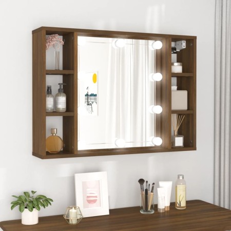 Mueble con espejo y LED color roble marrón 76x15x55 cm de vidaXL, Armarios y almacenamiento - Ref: Foro24-820447, Precio: 56,...