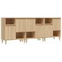 Aparadores 3 uds madera contrachapada roble Sonoma 60x35x70 cm