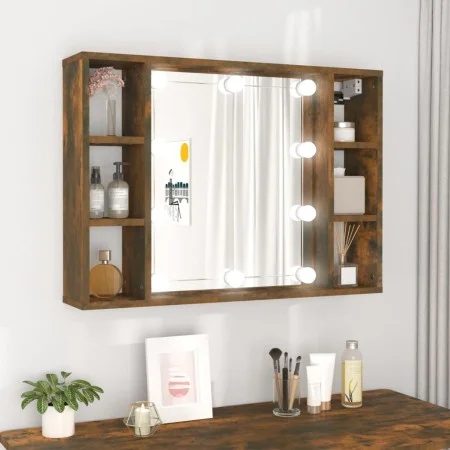 Mueble con espejo y LED color roble ahumado 76x15x55 cm de vidaXL, Armarios y almacenamiento - Ref: Foro24-820445, Precio: 66...