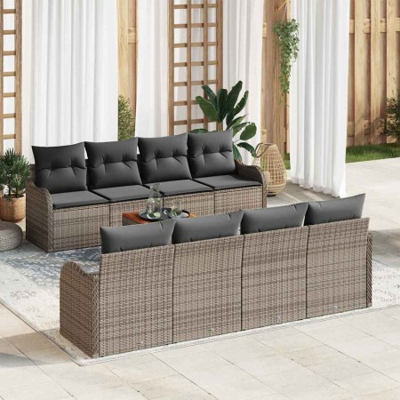 Conjunto de sofá de jardín 9 pcs Gris Poliratán