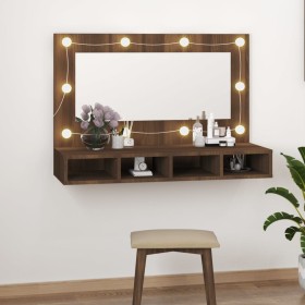 Mueble con espejo y LED marrón roble 90x31,5x62 cm de vidaXL, Tocadores de baño - Ref: Foro24-820459, Precio: 62,81 €, Descue...