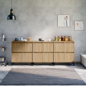 Aparadores 3 uds madera contrachapada roble Sonoma 60x35x70 cm