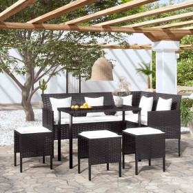Set de sofás en forma de L 5 pzas cojines ratán sintético negro