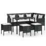Set de sofás en forma de L 5 pzas cojines ratán sintético negro