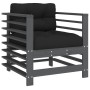 Juego de muebles de jardín 7 pzas y cojines madera maciza gris