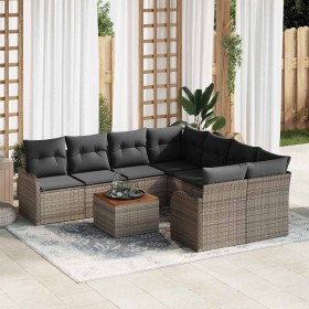 Conjunto de sofá de jardín 9 pcs Gris Poliratán