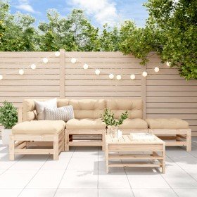 Juego de muebles de jardín 6 piezas y cojines madera maciza