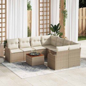 Conjunto de sofá de jardín 9 pcs Beige Poliratán