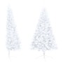 Medio árbol de Navidad con luces y bolas blanco 120 cm