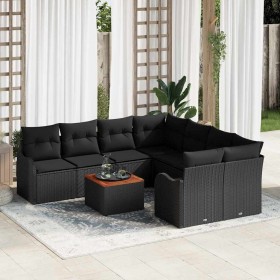 Conjunto de sofá de jardín 9 pcs Negro Poliratán