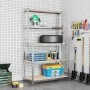 Mesa de trabajo con estantes 5 niveles madera y acero plata by vidaXL, Industrial shelving - Ref: Foro24-152875, Price: 77,11...