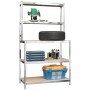 Arbeitstisch mit 5 Ebenen aus Holz und silbernem Stahlregal von vidaXL, Industrieregale - Ref: Foro24-152875, Preis: 79,29 €,...