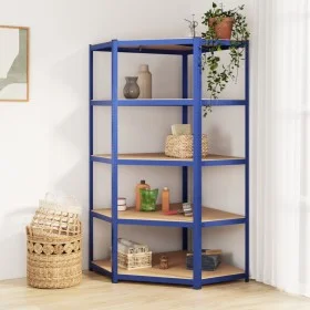 Corner shelving 5 levels plywood and blue steel by vidaXL, Industrial shelving - Ref: Foro24-152870, Price: 85,16 €, Discount: %
