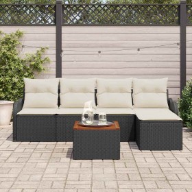 Conjunto de sofá de jardín 6 pcs Negro Poliratán
