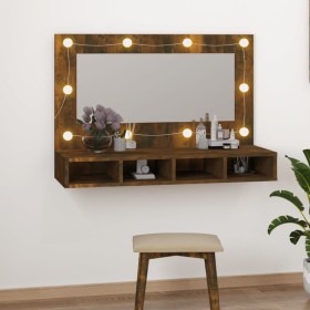 Furniture with smoked oak mirror and LED lights 90x31.5x62 cm by vidaXL, bathroom vanities - Ref: Foro24-820457, Price: 61,15...
