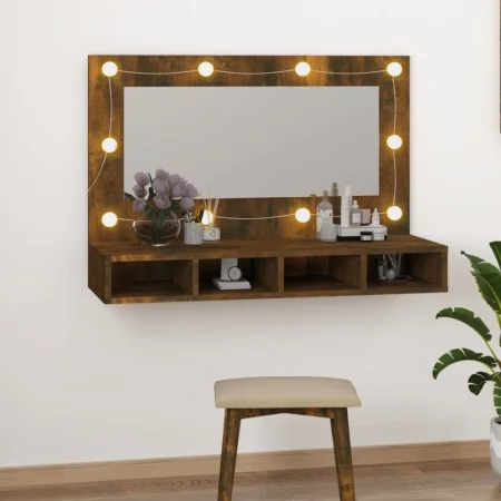 Räuchereiche Schrank mit Spiegel und LED 90x31,5x62 cm von vidaXL, Badezimmerwaschtische - Ref: Foro24-820457, Preis: 60,44 €...