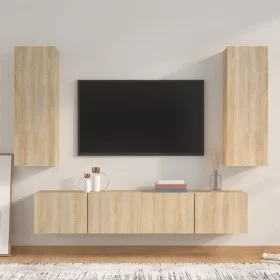 TV furniture set 4 pieces Sonoma oak plywood by vidaXL, TV Furniture - Ref: Foro24-3114200, Price: 154,31 €, Discount: %