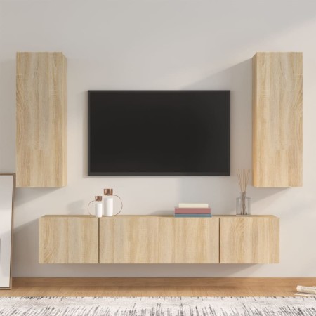 TV-Möbelset 4-teilig Sonoma-Eichensperrholz von vidaXL, TV-Möbel - Ref: Foro24-3114200, Preis: 158,05 €, Rabatt: %