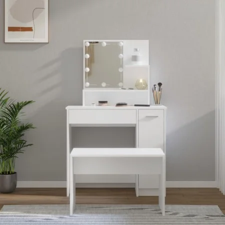 White plywood LED vanity set by vidaXL, Bedroom Dressers - Ref: Foro24-3114115, Price: 137,49 €, Discount: %