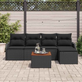 Conjunto de sofá de jardín 6 pcs Negro Poliratán