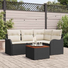 Conjunto de sofá de jardín 5 pcs Negro Poliratán