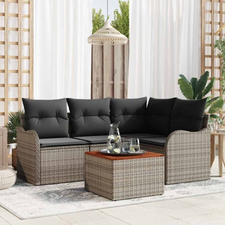 Conjunto de sofá de jardín 5 pcs Gris Poliratán