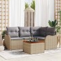 Conjunto de sofá de jardín 5 pcs Beige Poliratán