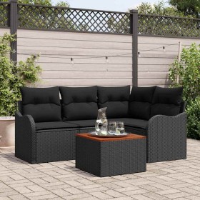 Conjunto de sofá de jardín 5 pcs Negro Poliratán
