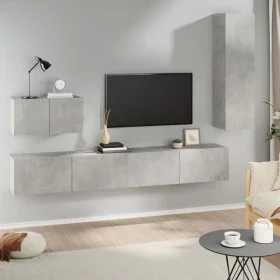 TV-Möbel-Set 4 Stück Sperrholz grau Beton von vidaXL, TV-Möbel - Ref: Foro24-3114329, Preis: 167,97 €, Rabatt: %