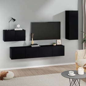 Black plywood 4-piece TV furniture set by vidaXL, TV Furniture - Ref: Foro24-3114335, Price: 173,47 €, Discount: %