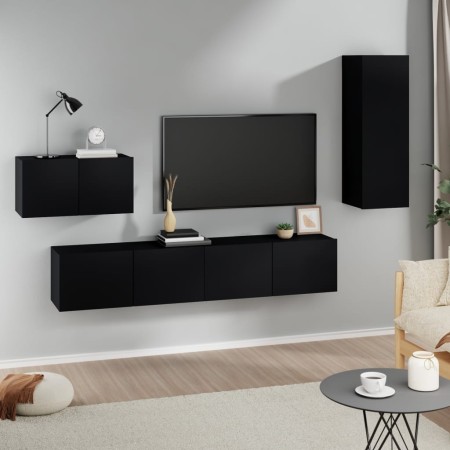 4-teiliges TV-Möbelset aus schwarzem Sperrholz von vidaXL, TV-Möbel - Ref: Foro24-3114335, Preis: 173,47 €, Rabatt: %
