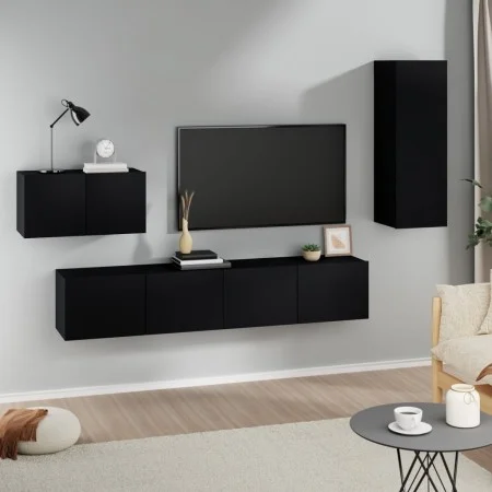 Set de muebles para TV 4 piezas madera contrachapada negro de vidaXL, Muebles TV - Ref: Foro24-3114335, Precio: 163,64 €, Des...