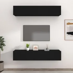 TV-Möbelset 4 Einheiten aus schwarzem Sperrholz 80x30x30 cm von vidaXL, TV-Möbel - Ref: Foro24-3114183, Preis: 179,02 €, Raba...