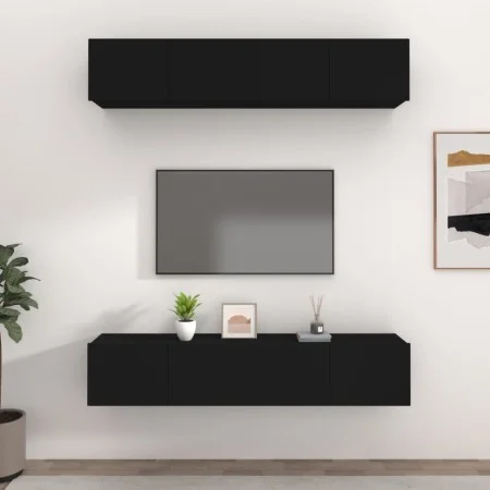 TV-Möbelset 4 Einheiten aus schwarzem Sperrholz 80x30x30 cm von vidaXL, TV-Möbel - Ref: Foro24-3114183, Preis: 179,02 €, Raba...