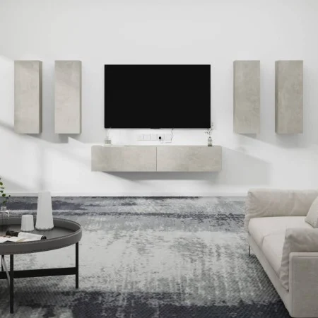 TV-Möbelset 6-teilig betongraues Sperrholz von vidaXL, TV-Möbel - Ref: Foro24-3114345, Preis: 286,39 €, Rabatt: %
