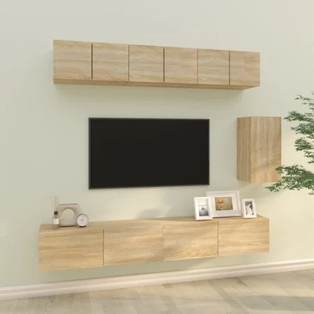 TV furniture set 6 pieces sonoma oak plywood by vidaXL, TV Furniture - Ref: Foro24-3114616, Price: 216,14 €, Discount: %
