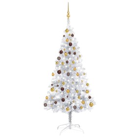 Árbol de Navidad preiluminado con luces y bolas plateado 180 cm