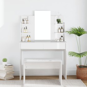 Tocador con espejo blanco con brillo 96x40x142 cm
