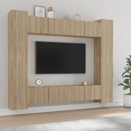 TV furniture set 8 pieces Sonoma oak plywood by vidaXL, TV Furniture - Ref: Foro24-3114232, Price: 356,33 €, Discount: %