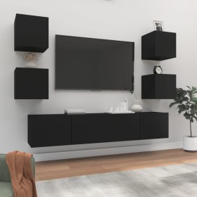 6-teiliges TV-Möbelset aus schwarzem Sperrholz von vidaXL, TV-Möbel - Ref: Foro24-3114255, Preis: 185,19 €, Rabatt: %