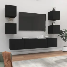 Set de muebles para TV 6 piezas madera contrachapada negro de vidaXL, Muebles TV - Ref: Foro24-3114255, Precio: 173,53 €, Des...