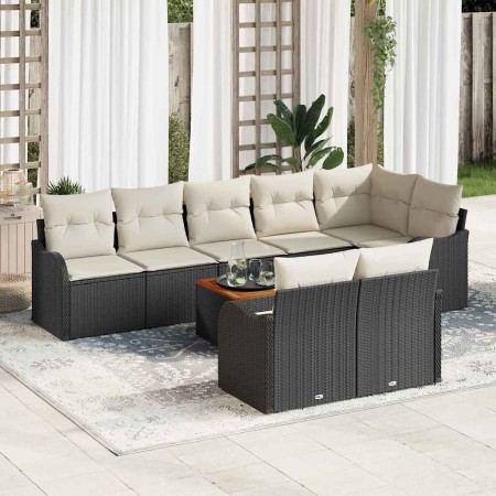 Conjunto de sofá de jardín 9 pcs Negro Poliratán